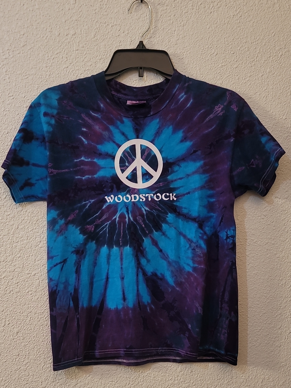 Hanes Blue & Purple Tie-Dye Woodstock Short Sleeve Tee